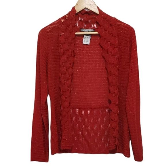 united states sweaters Sweaters - United States Of America Metallic Red Open Front Cardigan Size Small